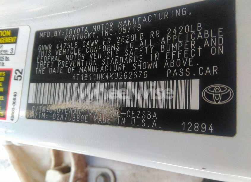 Photo 9 of 2019 Toyota Camry SE (VIN 4T1B11HK4KU262676)