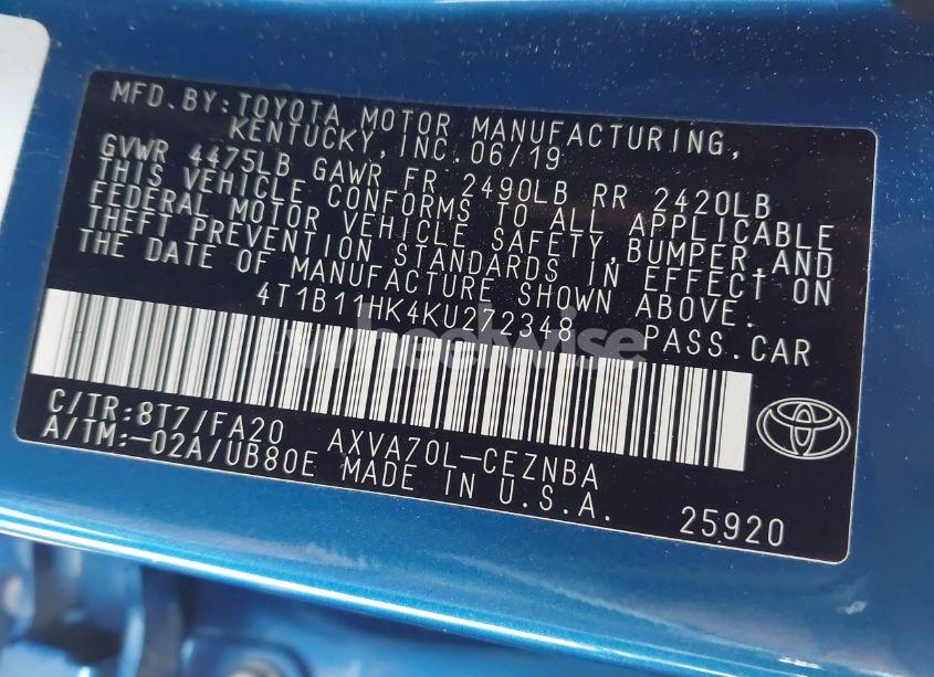 Photo 9 of 2019 Toyota Camry LE (VIN 4T1B11HK4KU272348)