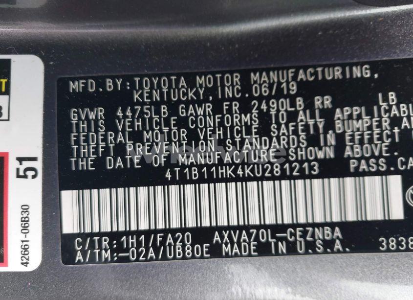 Photo 9 of 2019 Toyota Camry LE (VIN 4T1B11HK4KU281213)