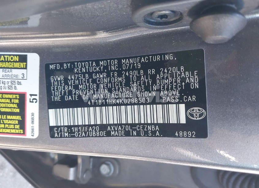 Photo 9 of 2019 Toyota Camry LE (VIN 4T1B11HK4KU288503)