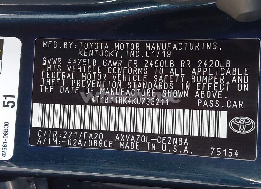 Photo 9 of 2019 Toyota Camry LE (VIN 4T1B11HK4KU733211)