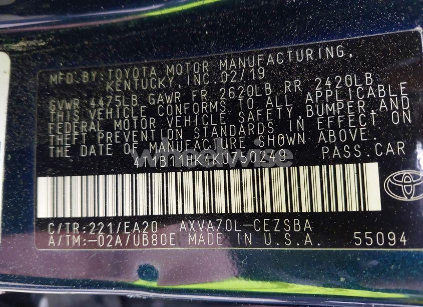 Photo 9 of 2019 Toyota Camry SE (VIN 4T1B11HK4KU750249)