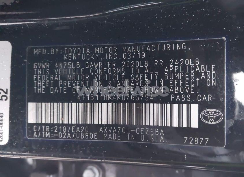 Photo 9 of 2019 Toyota Camry SE (VIN 4T1B11HK4KU765754)