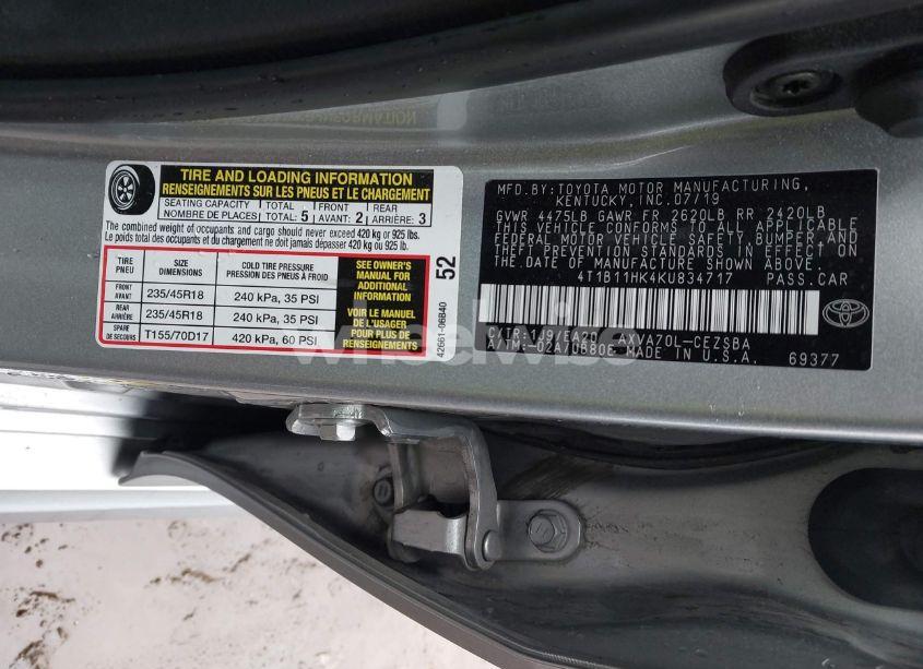 Photo 9 of 2019 Toyota Camry SE (VIN 4T1B11HK4KU834717)