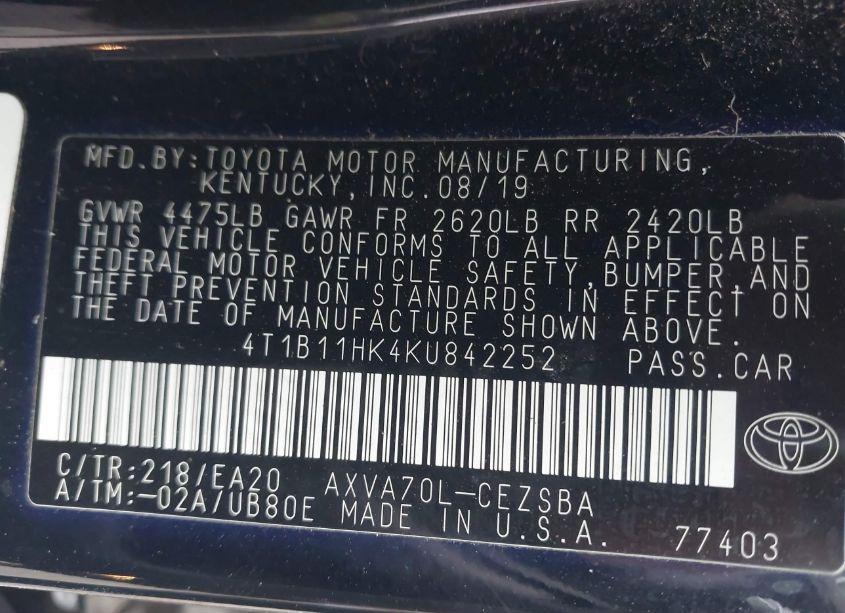 Photo 9 of 2019 Toyota Camry SE (VIN 4T1B11HK4KU842252)