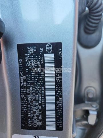 2019 TOYOTA CAMRY L (VIN 4T1B11HK4KU843059) main photo