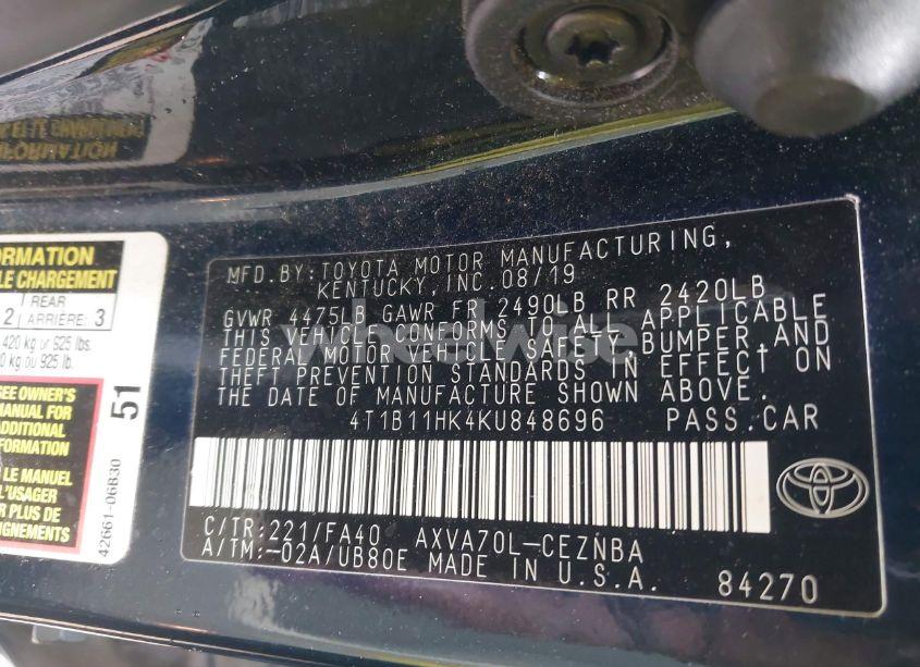 Photo 9 of 2019 Toyota Camry LE (VIN 4T1B11HK4KU848696)