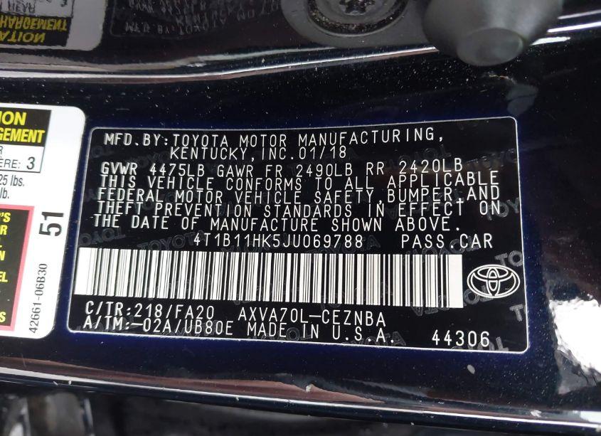 Photo 9 of 2018 Toyota Camry LE (VIN 4T1B11HK5JU069788)