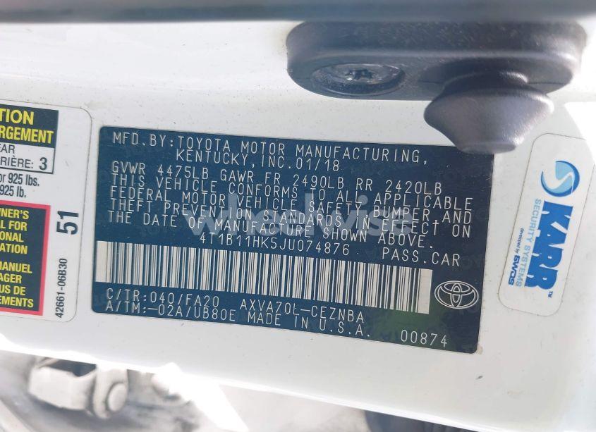 Photo 9 of 2018 Toyota Camry LE (VIN 4T1B11HK5JU074876)