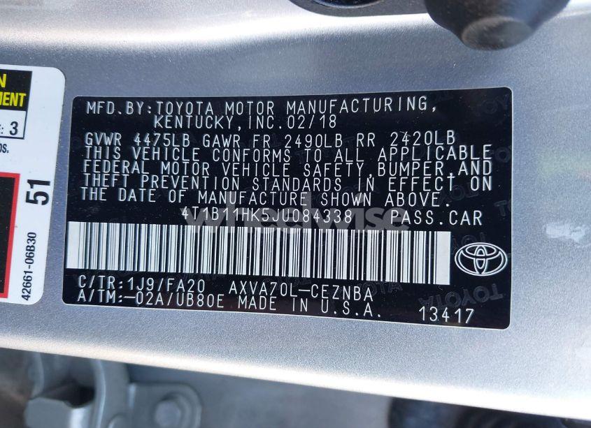 Photo 9 of 2018 Toyota Camry LE (VIN 4T1B11HK5JU084338)