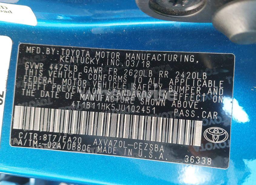 Photo 9 of 2018 Toyota Camry SE (VIN 4T1B11HK5JU102451)