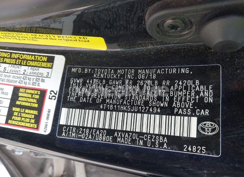 Photo 9 of 2018 Toyota Camry SE (VIN 4T1B11HK5JU127494)