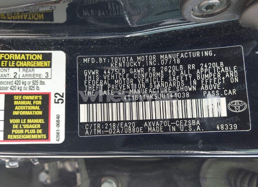 Photo 9 of 2018 Toyota Camry SE (VIN 4T1B11HK5JU141038)