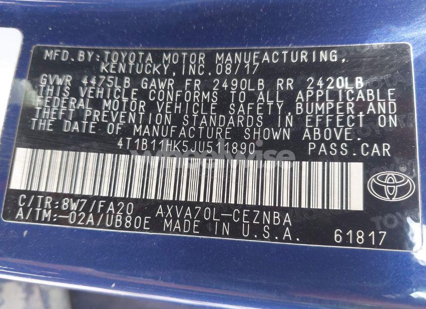 Photo 9 of 2018 Toyota Camry LE (VIN 4T1B11HK5JU511890)