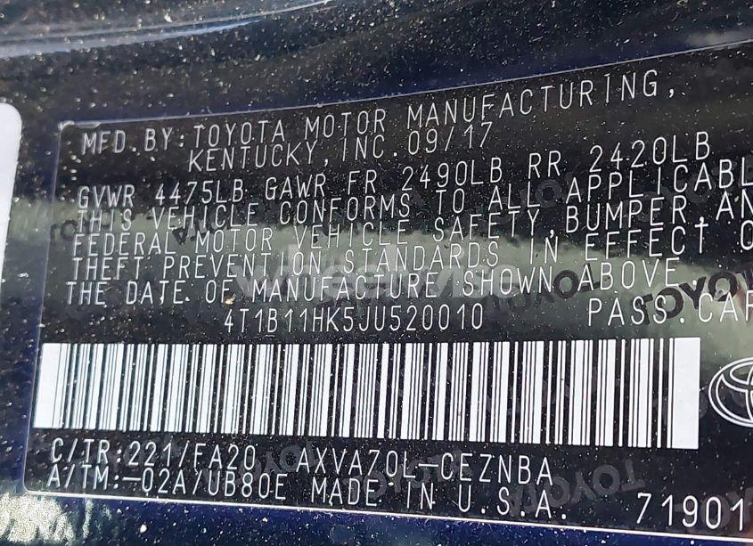 Photo 9 of 2018 Toyota Camry LE (VIN 4T1B11HK5JU520010)