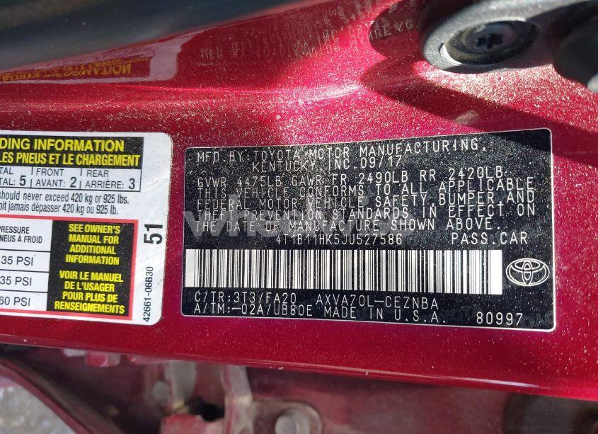 Photo 9 of 2018 Toyota Camry LE (VIN 4T1B11HK5JU527586)