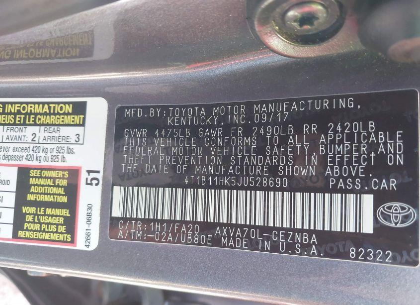 Photo 9 of 2018 Toyota Camry LE (VIN 4T1B11HK5JU528690)