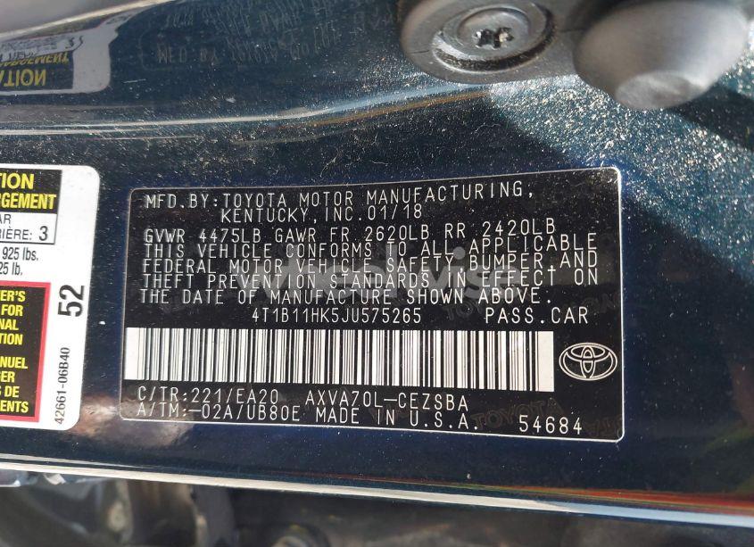 Photo 9 of 2018 Toyota Camry SE (VIN 4T1B11HK5JU575265)