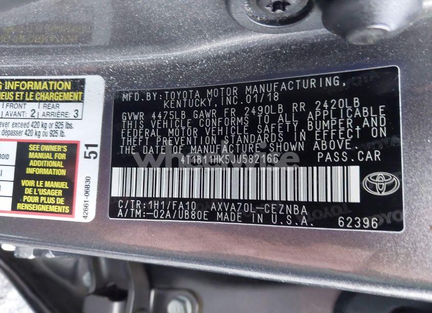 Photo 9 of 2018 Toyota Camry LE (VIN 4T1B11HK5JU582166)