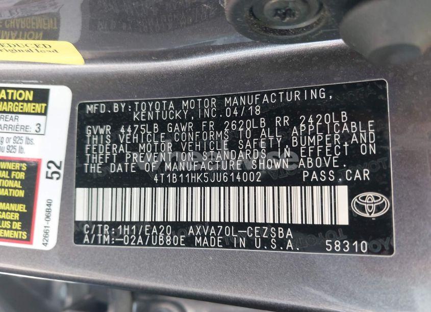 Photo 9 of 2018 Toyota Camry SE (VIN 4T1B11HK5JU614002)