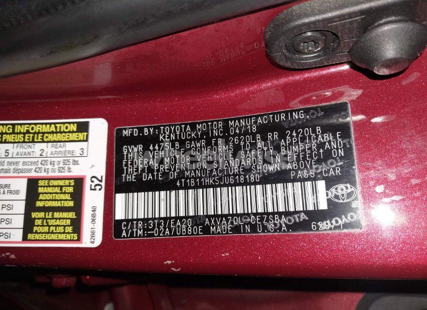 Photo 9 of 2018 Toyota Camry SE (VIN 4T1B11HK5JU618180)