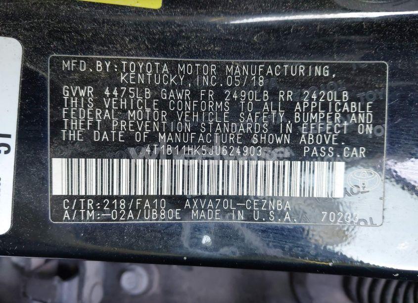 Photo 9 of 2018 Toyota Camry LE (VIN 4T1B11HK5JU624903)