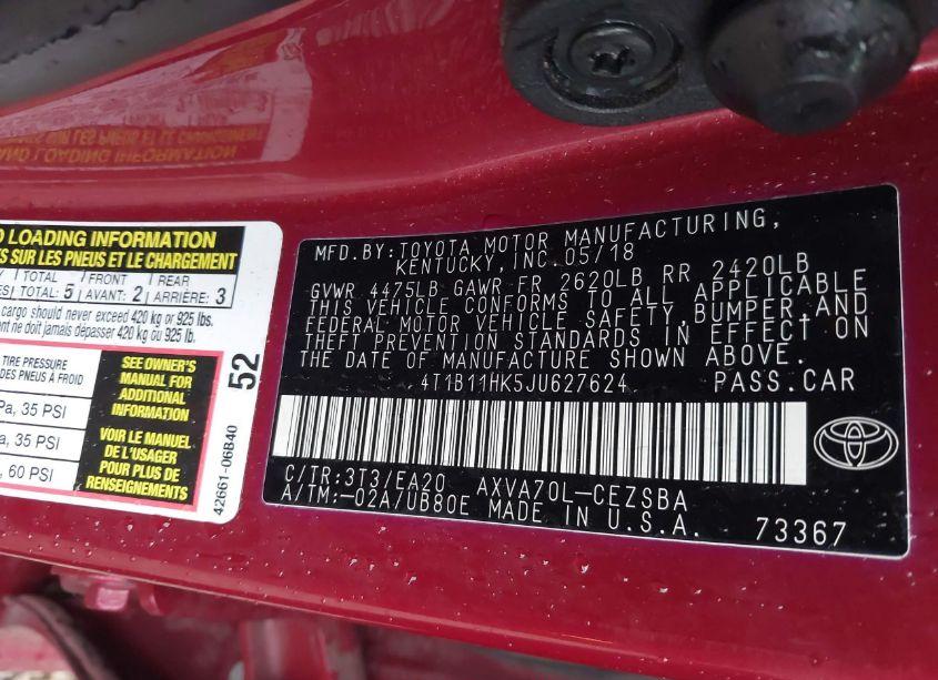 Photo 9 of 2018 Toyota Camry SE (VIN 4T1B11HK5JU627624)