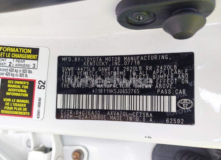 Photo 9 of 2018 Toyota Camry SE (VIN 4T1B11HK5JU652765)