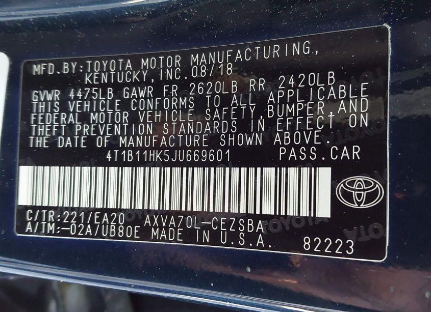 Photo 9 of 2018 Toyota Camry SE (VIN 4T1B11HK5JU669601)