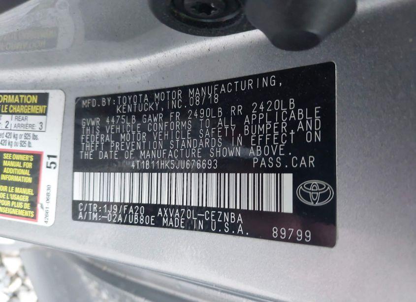 Photo 9 of 2018 Toyota Camry LE (VIN 4T1B11HK5JU676693)