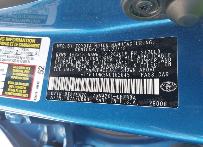 Photo 9 of 2019 Toyota Camry SE (VIN 4T1B11HK5KU162845)