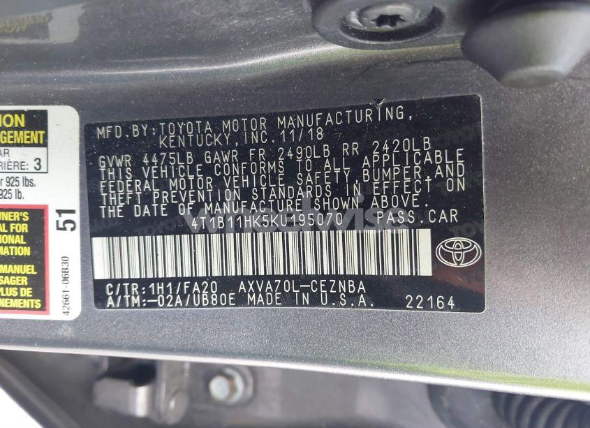 Photo 9 of 2019 Toyota Camry LE (VIN 4T1B11HK5KU195070)