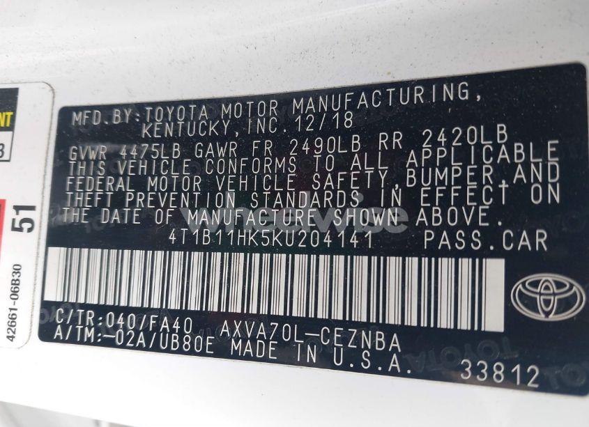 Photo 9 of 2019 Toyota Camry LE (VIN 4T1B11HK5KU204141)