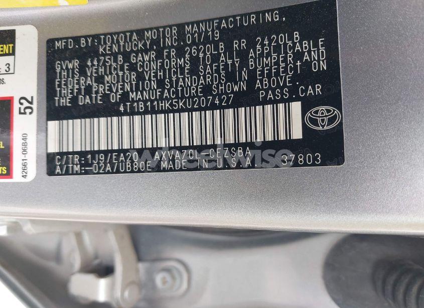 Photo 9 of 2019 Toyota Camry SE (VIN 4T1B11HK5KU207427)