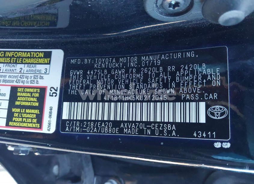 Photo 9 of 2019 Toyota Camry SE (VIN 4T1B11HK5KU212045)