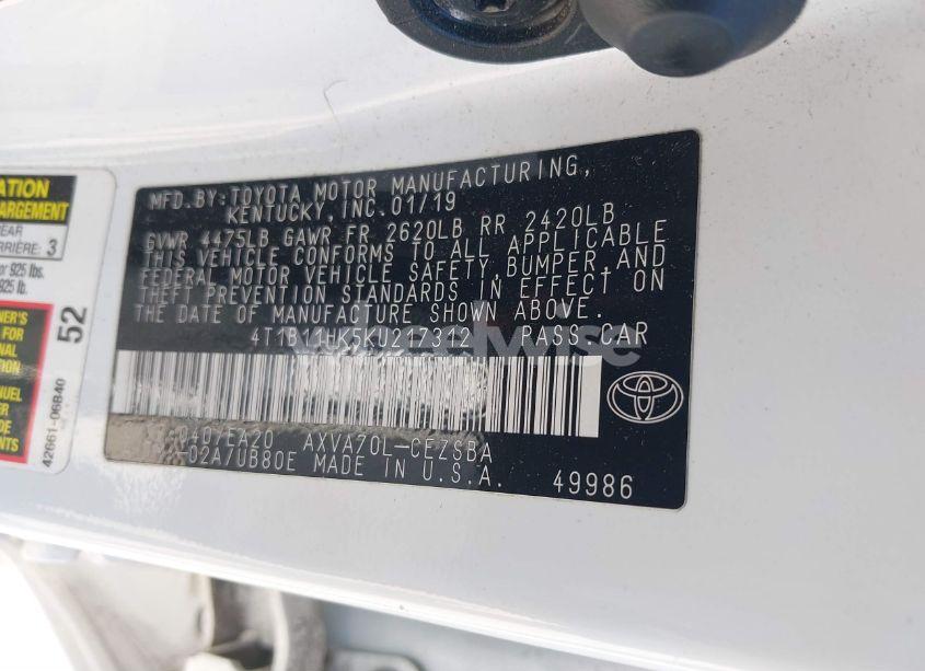 Photo 9 of 2019 Toyota Camry SE (VIN 4T1B11HK5KU217312)