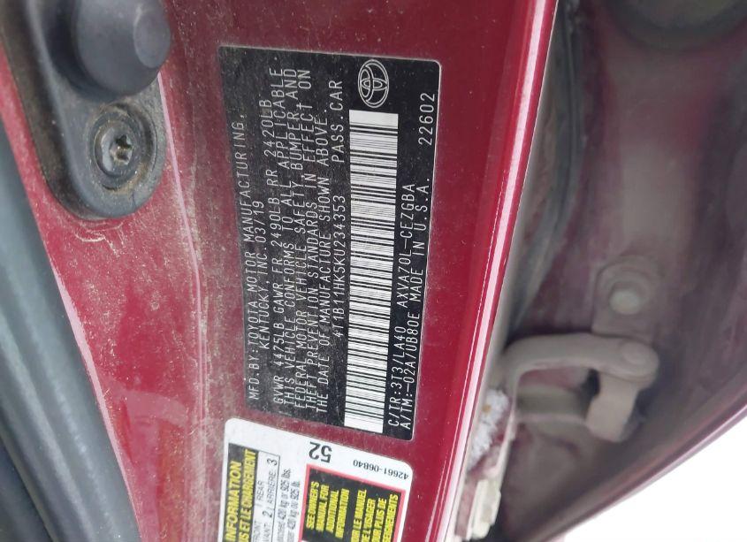 Photo 9 of 2019 Toyota Camry XLE (VIN 4T1B11HK5KU234353)