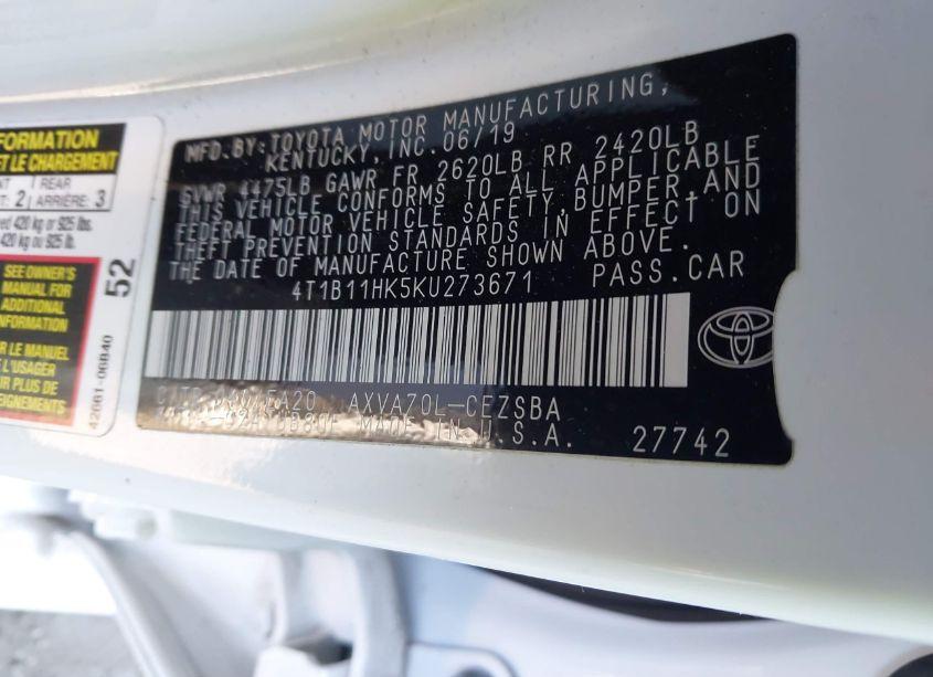 Photo 9 of 2019 Toyota Camry SE (VIN 4T1B11HK5KU273671)