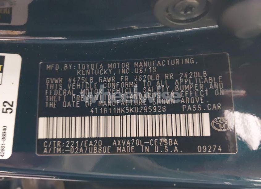 Photo 9 of 2019 Toyota Camry SE (VIN 4T1B11HK5KU295928)