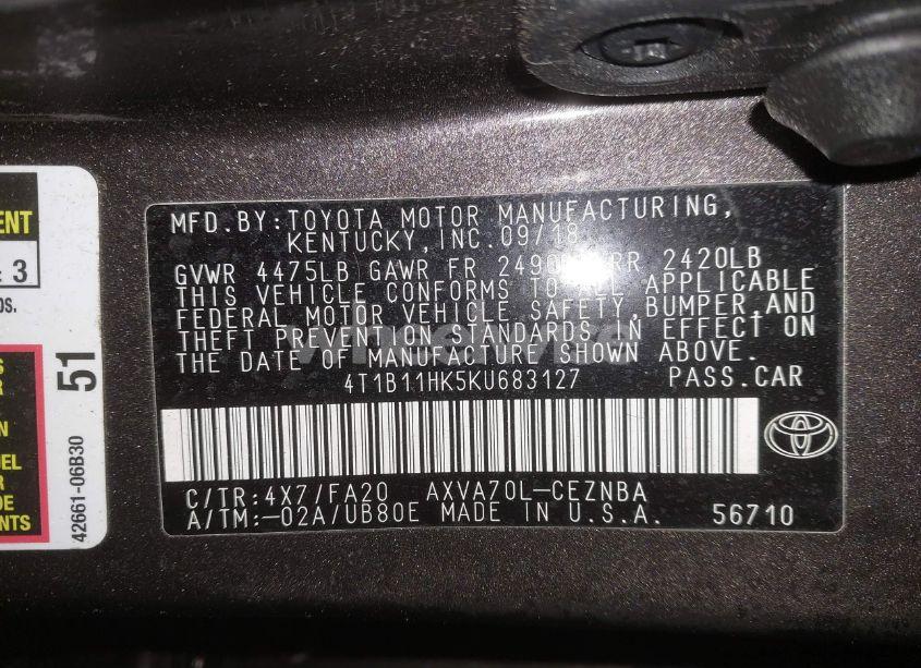 Photo 9 of 2019 Toyota Camry LE (VIN 4T1B11HK5KU683127)