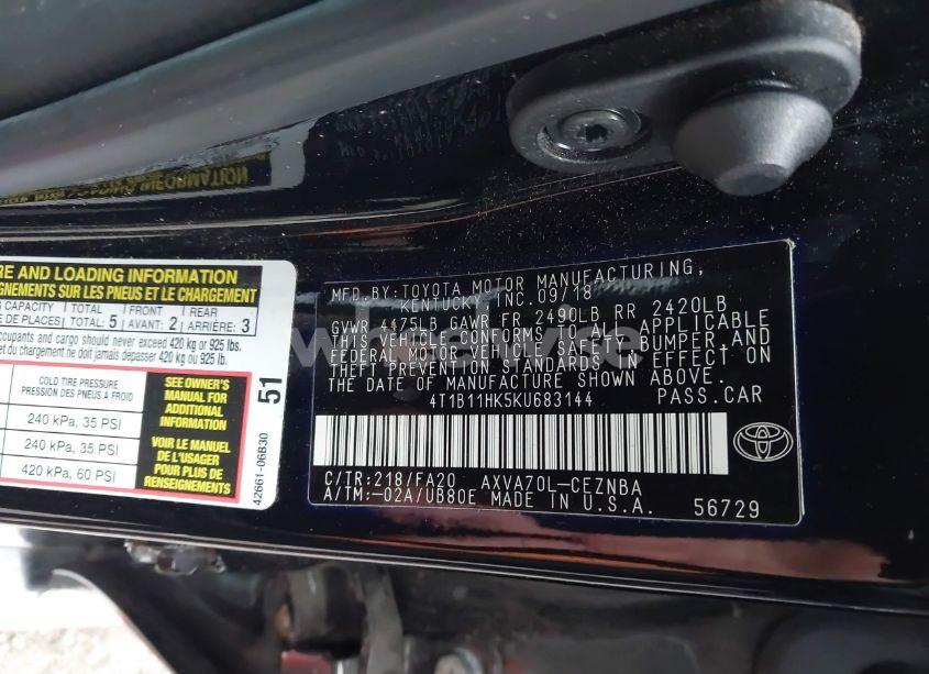 Photo 9 of 2019 Toyota Camry LE (VIN 4T1B11HK5KU683144)