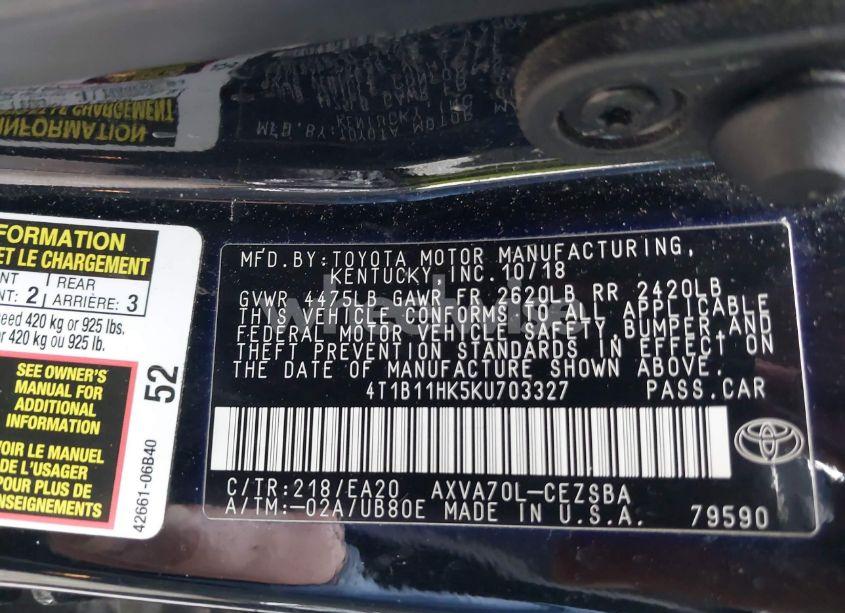 Photo 9 of 2019 Toyota Camry SE (VIN 4T1B11HK5KU703327)