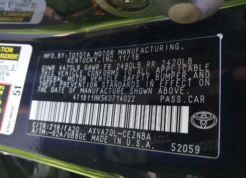 Photo 9 of 2019 Toyota Camry LE (VIN 4T1B11HK5KU714022)