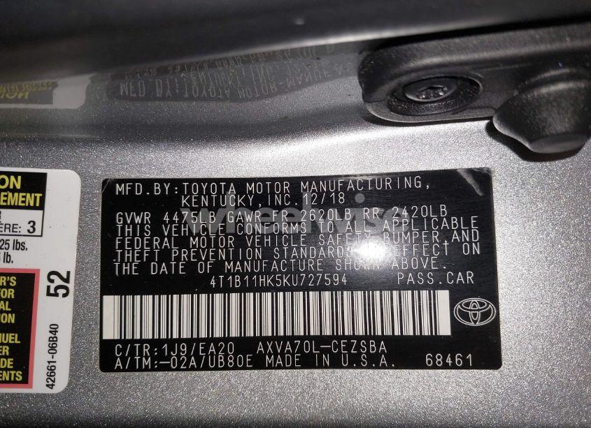 Photo 9 of 2019 Toyota Camry SE (VIN 4T1B11HK5KU727594)