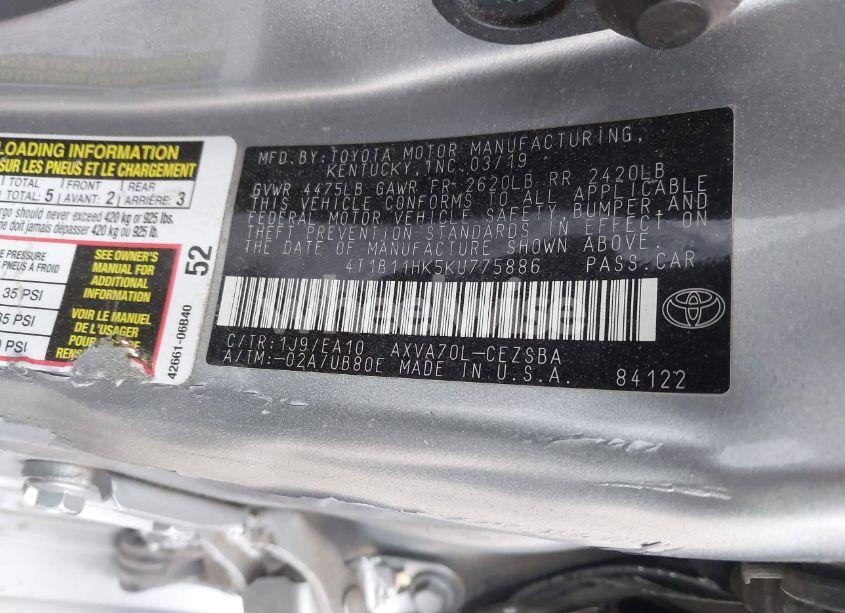 Photo 9 of 2019 Toyota Camry SE (VIN 4T1B11HK5KU775886)