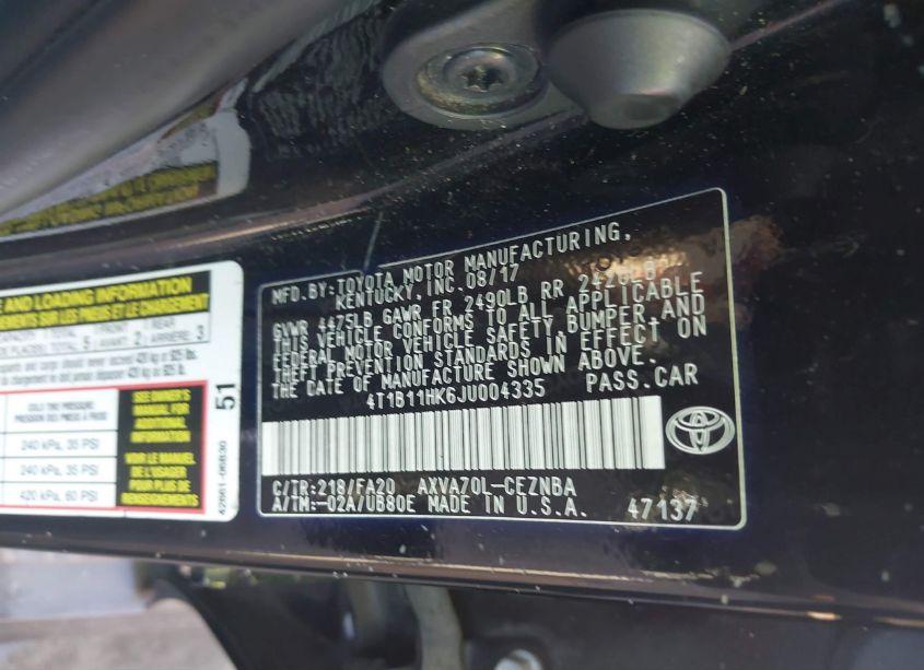 Photo 9 of 2018 Toyota Camry LE (VIN 4T1B11HK6JU004335)