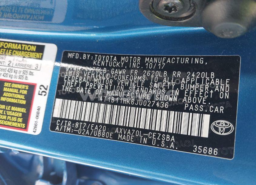 Photo 9 of 2018 Toyota Camry SE (VIN 4T1B11HK6JU027436)