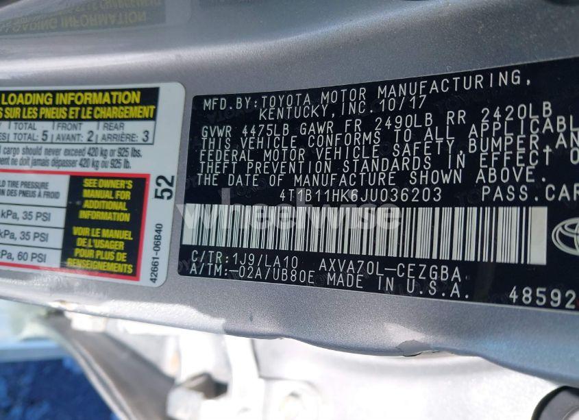 Photo 9 of 2018 Toyota Camry XLE (VIN 4T1B11HK6JU036203)