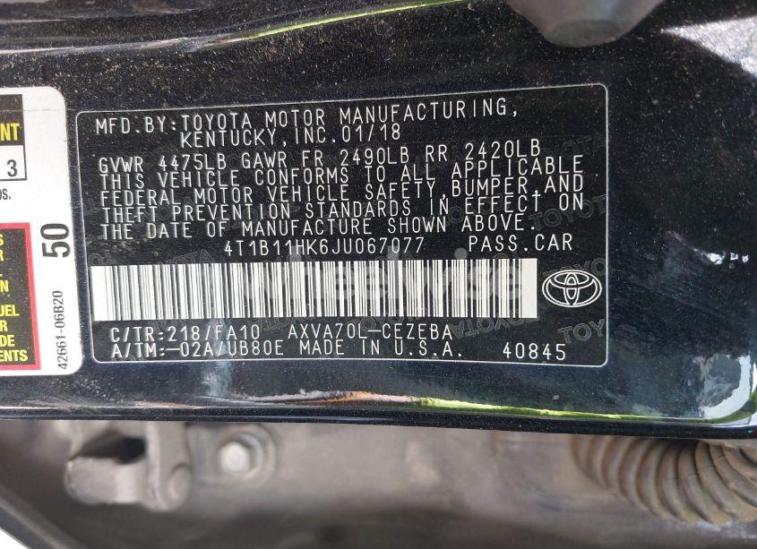 Photo 9 of 2018 Toyota Camry L (VIN 4T1B11HK6JU067077)