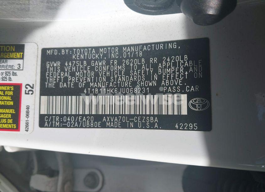 Photo 9 of 2018 Toyota Camry SE (VIN 4T1B11HK6JU068231)